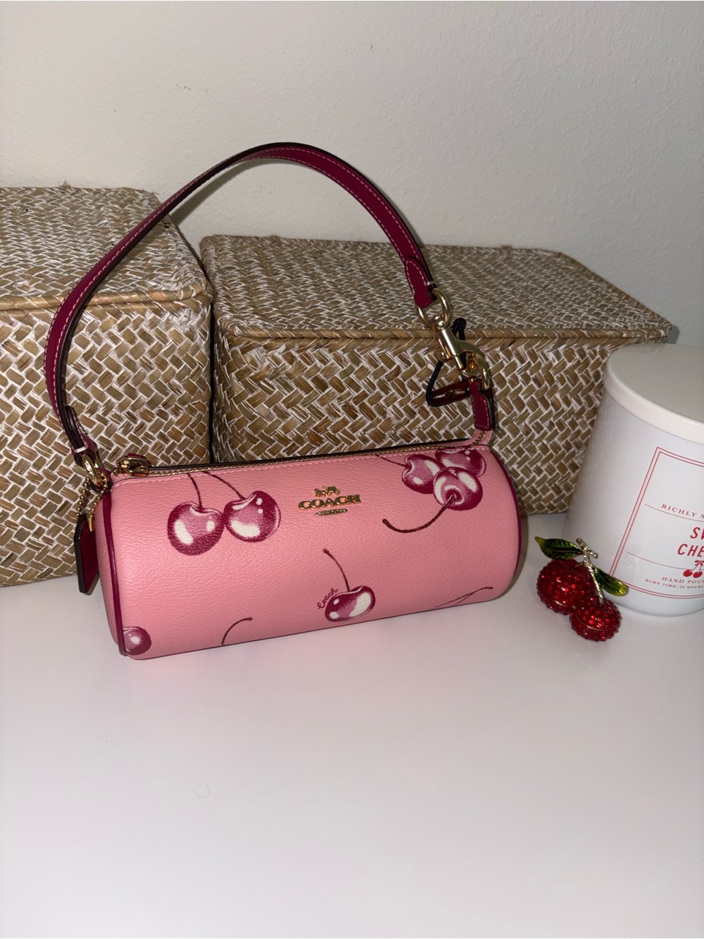 Coach Pink Cherry Barrel Wristlet with Magenta Strap - Picture 2 of 5